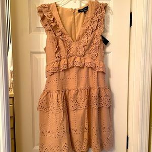 NWT BCBG MAXAZRIA Cotton Flax Eyelet Dress DK Bare Pink Fsw6270852 Size 8